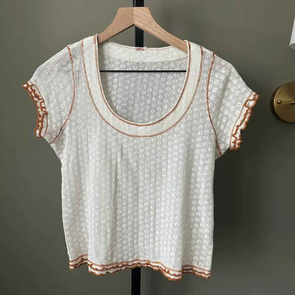 Free People Garner Tee White Floral Small Womens